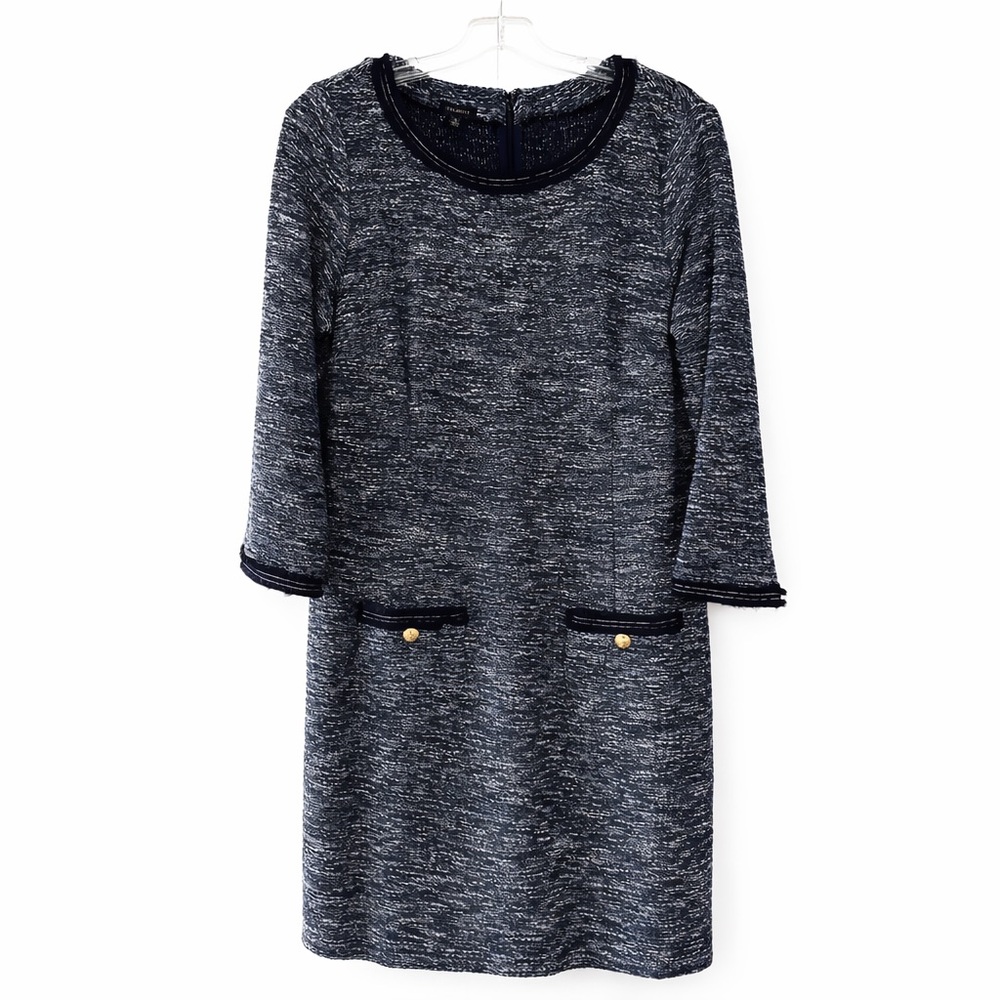 TALBOTS Navy Tweed Knit Sheath Dress – Classic Workwear, Size 10